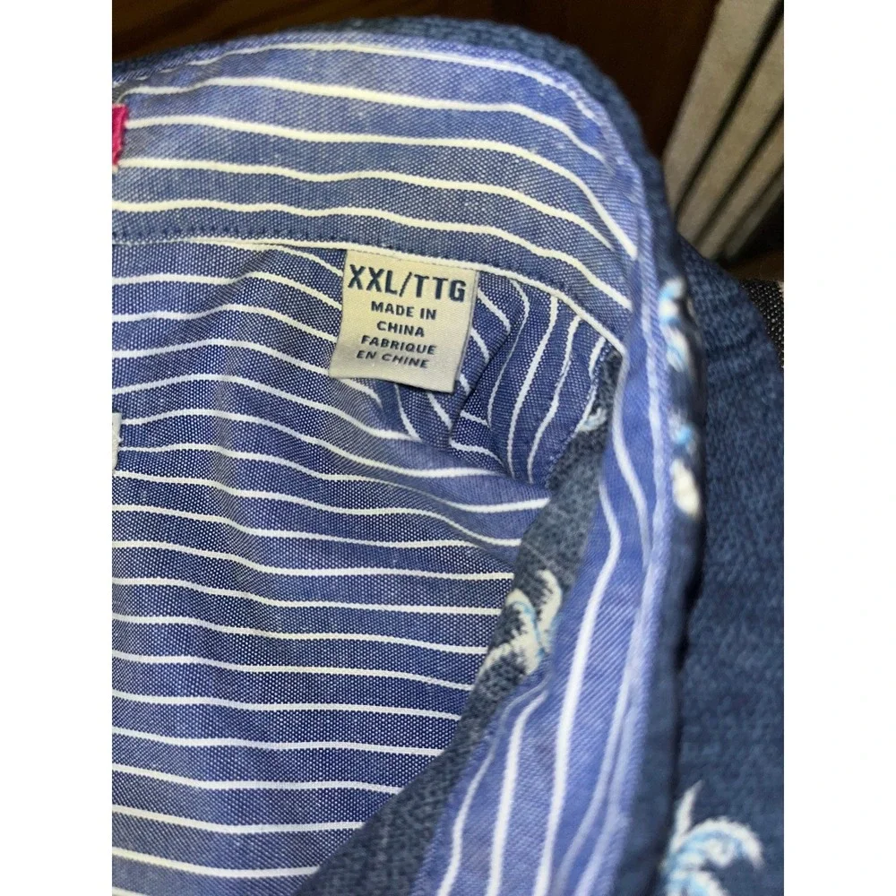 Tommy Bahama Mens  Blue Embroidered Palm Tree Hammock Short Sleeve Button‎ Shirt